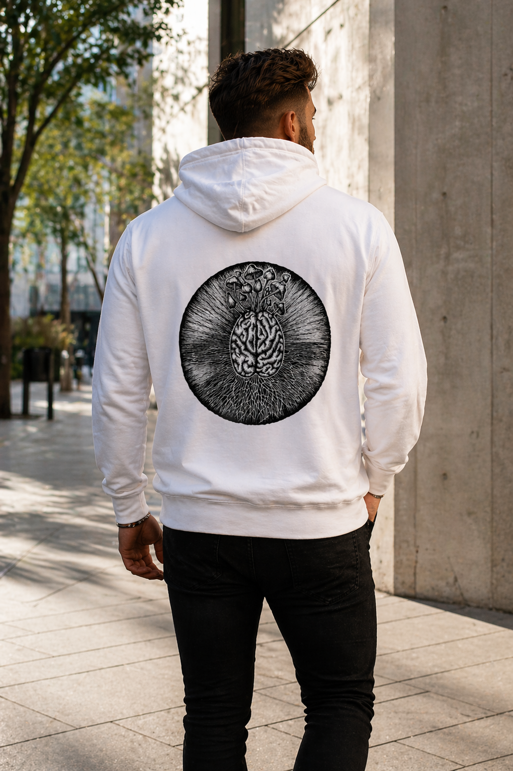 The Mycelial Halo Hoodie – Monochrome Edition