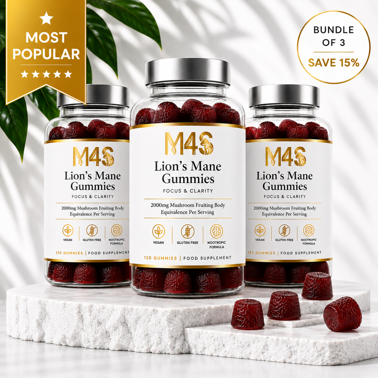 LIONS MANE GUMMIES - 3 BOTTLE BUNDLE