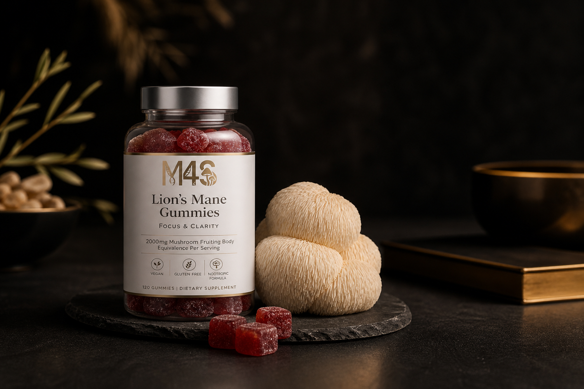Lion’s Mane gummies UK for focus and mental clarity in premium supplement jar
